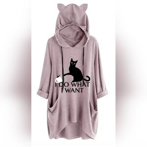 Cat Ear Hoodie for Cat Lovers - Pink 5XL . I Do What I Want" Oversized Hoodie